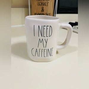 Rae Dunn I Need My Caffeine White Ceramic Mug